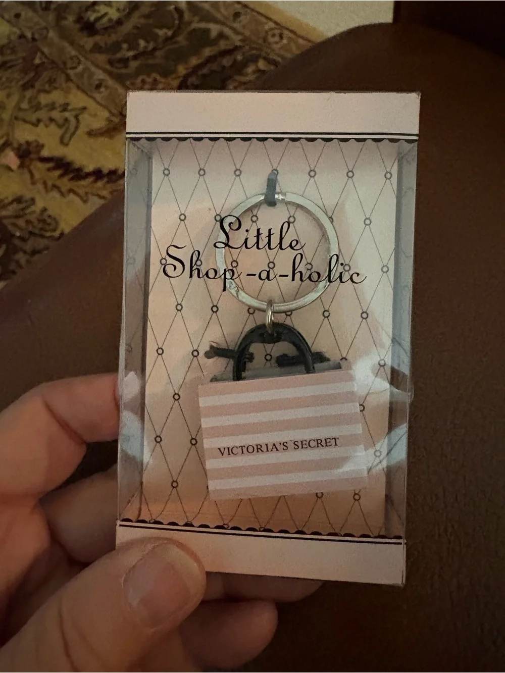 Victoria's Secret Black & Silver Patterned Beauty Box keychain nwt